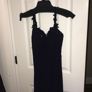 La femme Navy blue prom dress beaded detailing
